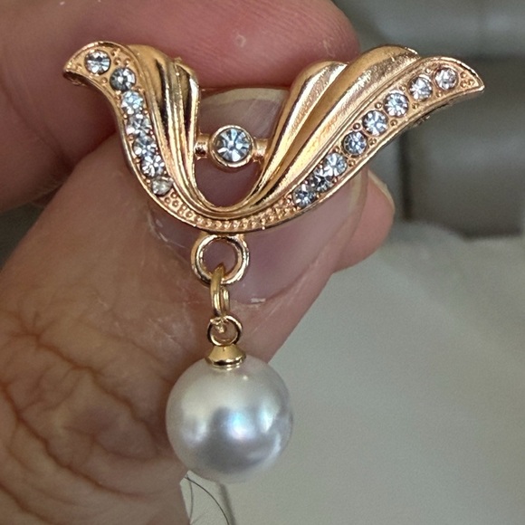 Anthropologie Jewelry - Gold and Silver Brooch with Pearl Drop.